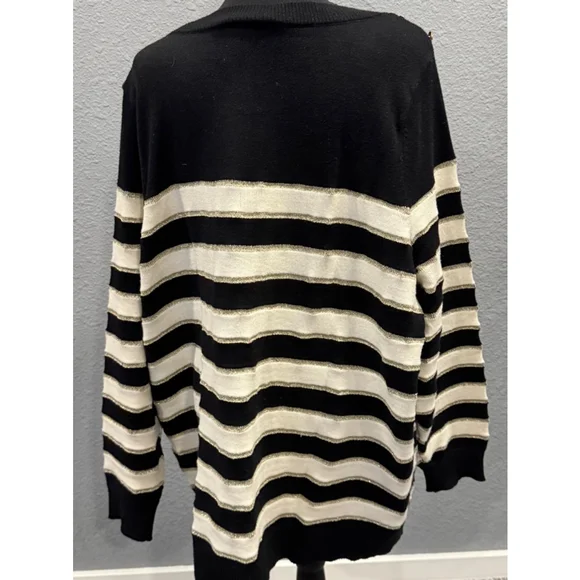 Lane Bryant Black and Gold Striped Sweater with Button Detail, Size 26/28 - Picture 5 of 7